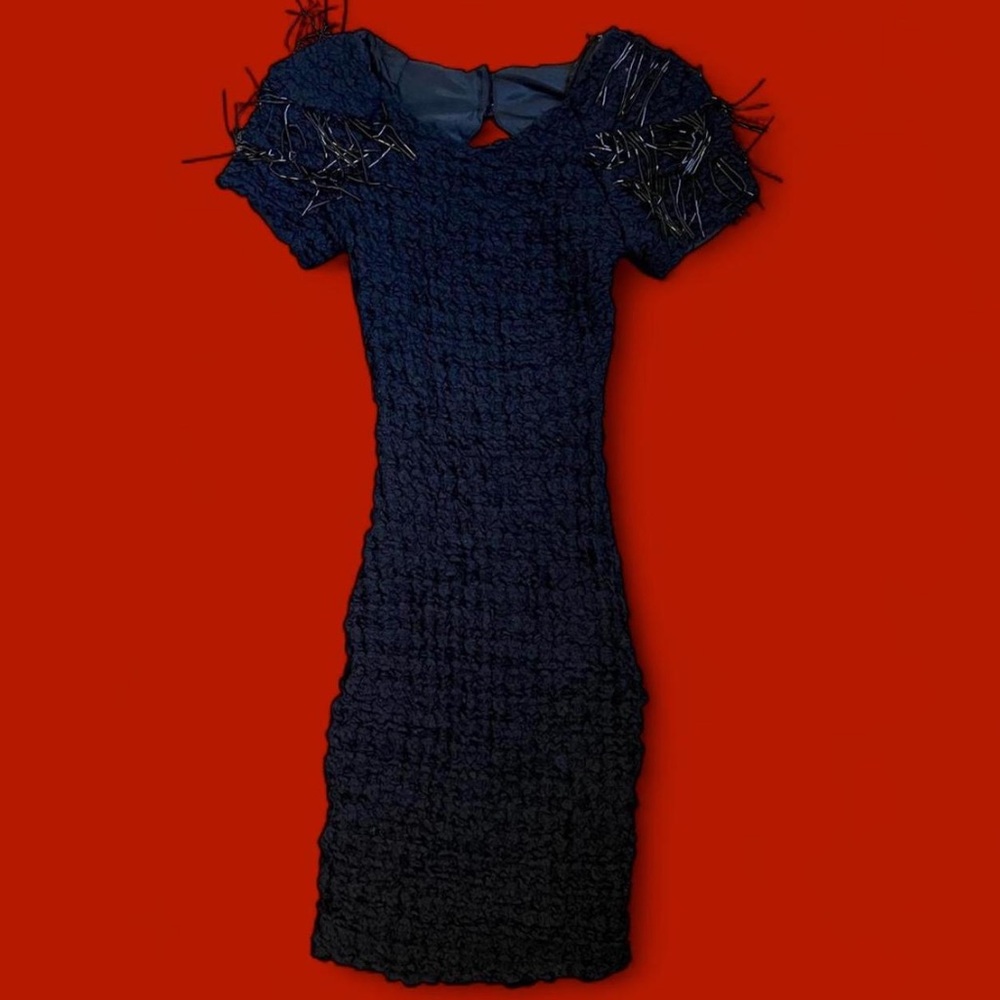 Black beaded fringe dress with cut out back by a la Carte California sz 5-6